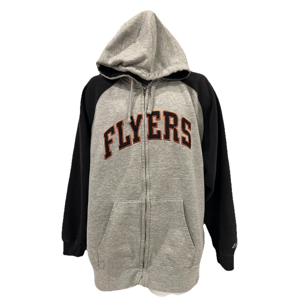 Philadelphia Flyers Majestic Full Zip Hoodie Sweatshirt Size L/XL Grey *READ*